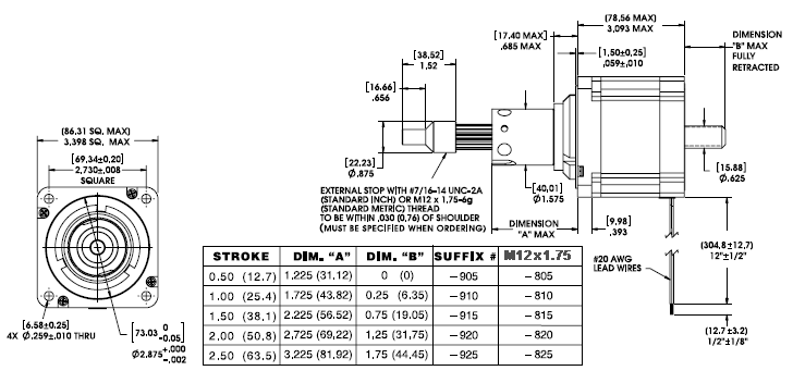 Size 34 Series 87000 Captive Linear Actuator Dimensional Drawing
