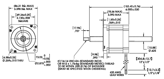 Size 34 Series 87000 Non-Captive Linear Actuator Dimensional Drawing