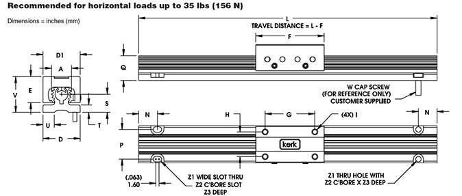 RGS06 Non-Motorized Rail Dimensional Drawing