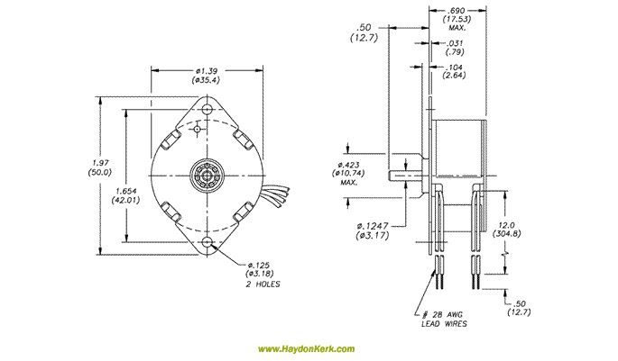 36mm Can-Stack Rotary Ball Bearing Motor Dimensional Drawing